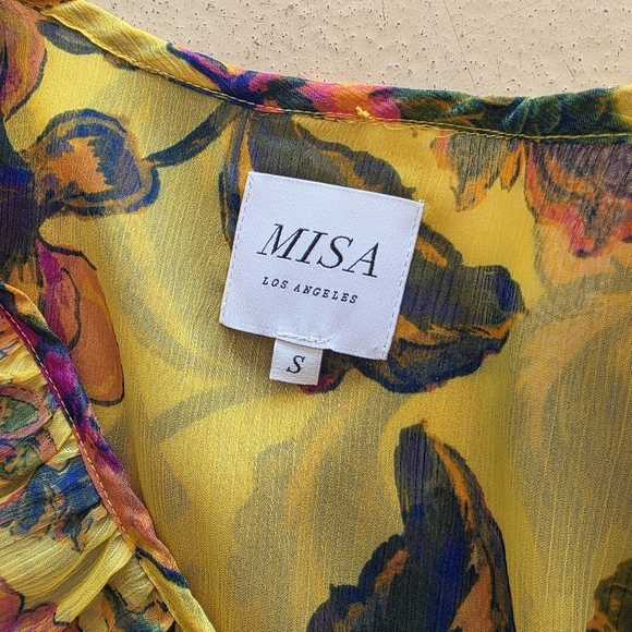 MISA Los Angeles Women's Yellow Floral Self Tie Ilune Wrap Dress Size Small - Picture 4 of 7